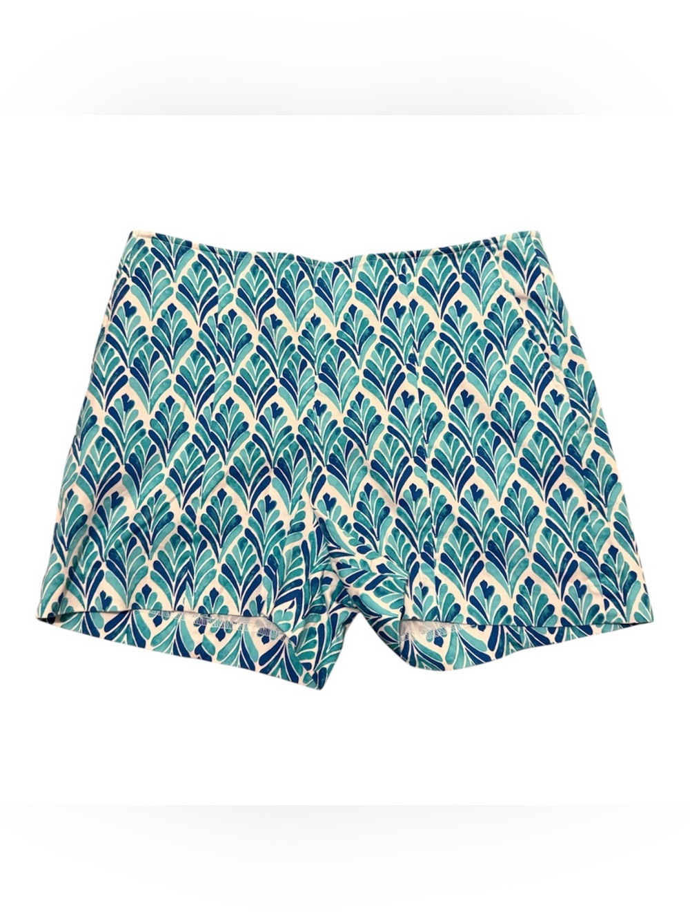 Pappagallo | Blue & Teal Leaf-Print High Waist Shorts